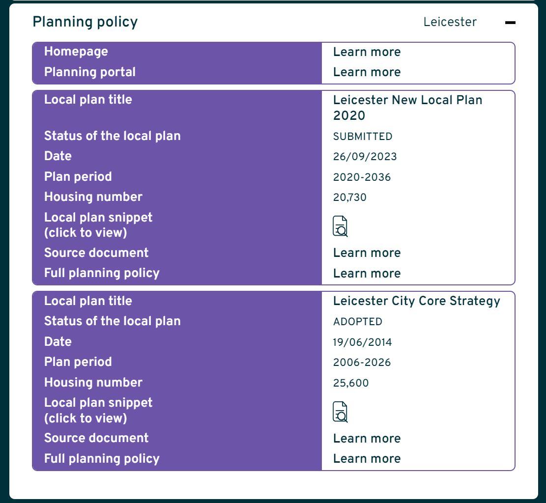 Nimbus planning policy info panel